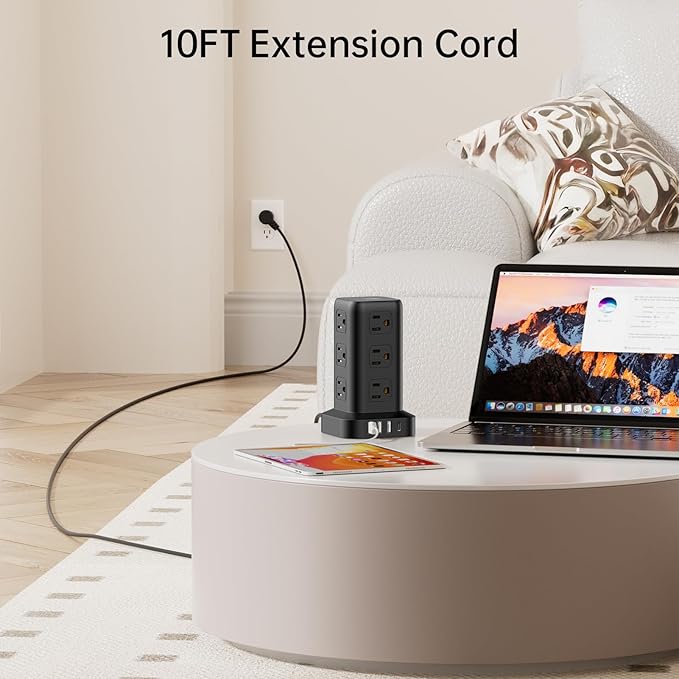 PD 20W USB C Surge Protector, Mini Power Strip Tower Travel 12 AC 4 USB Power Strip with USB Ports 10FT Overload Protection for Home Office