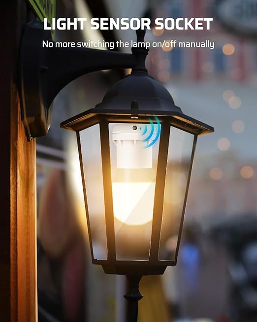 DEWENWILS Light Sensor Socket, Dusk to Dawn Sensor Socket, Light Bulb Socket for Light Fixtures, Compatible with Incandescent/CFL/LED/Halogen Bulbs, 4 Pack, ETL Listed