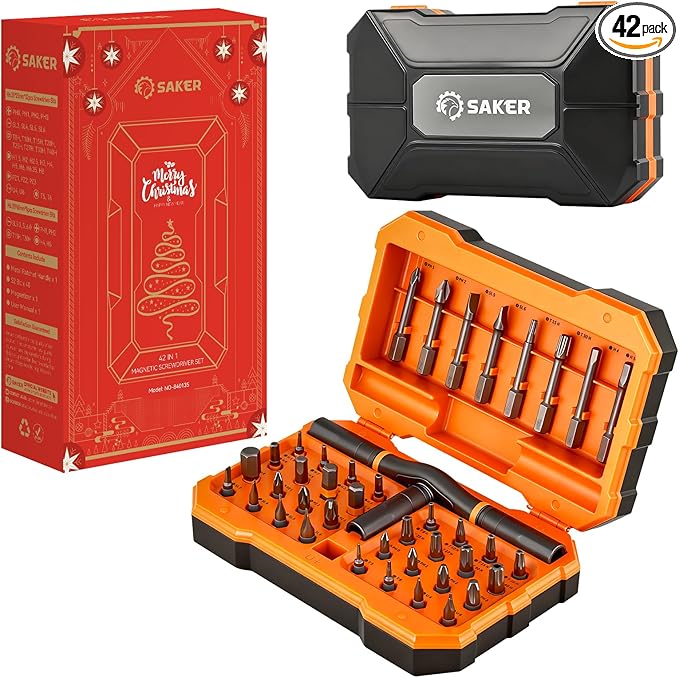 Saker 42-in-1 Magnetic Screwdriver Set for Christmas Gifts, Screwdriver Kit with T Handle & Storage Case, Holiday Gifts for Men, DIY, Furniture, Computer, and Bicycle Repair, Orange