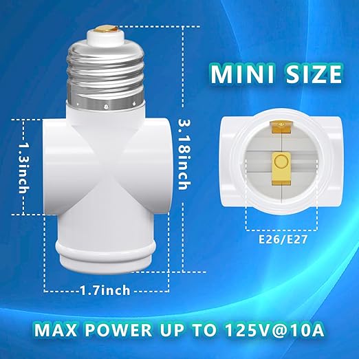 4 Pack, Light Socket to Plug Adapter, Convert E26 Light Socket to 3-Prong Outlet Adapter and Light Bulb Socket (White)
