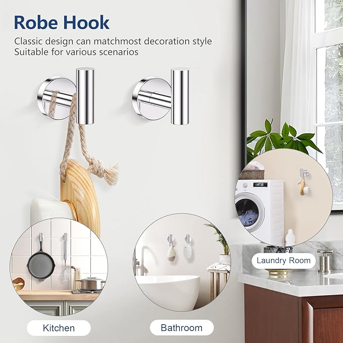 TQKAG Polished Chrome 5 Piece Bathroom Hardware Accessories Set 23.6" SUS304 Stainless Steel Bathroom Towel Bar Holder Sets Double Post Pivoting Toilet Paper Holder Set Wall Mounted