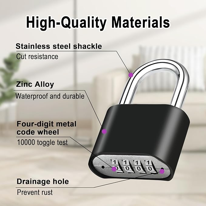 4pcs Combination Lock, 4-Digit Heavy Duty Combo Lock, Combination Padlock Outdoor Waterproof Gate Locks for Outdoor Fence, Locker, Sheds, Gym, Gate Hasps (4pcs, Short Shackle)