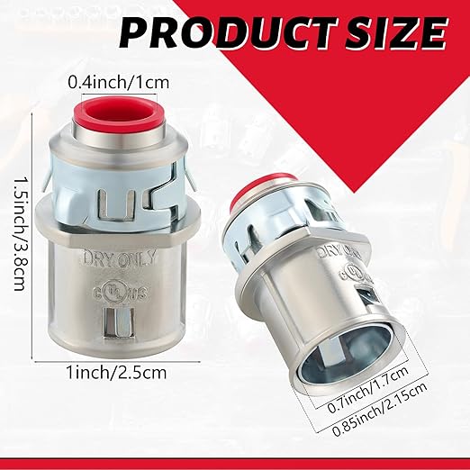 Metal-Clad Cable Connectors Zinc Electrical Conduit Connector 3/8" Snap in Connectors for Steel and Aluminum Cable(60 Pack)