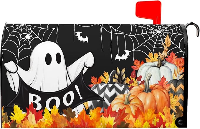 Halloween Ghost Pumpkin Mailbox Covers Magnetic Black Happy Halloween Seasonal Holiday Post Letter Box Cover Standard Size 21x18 Inch for Garden Yard Decor