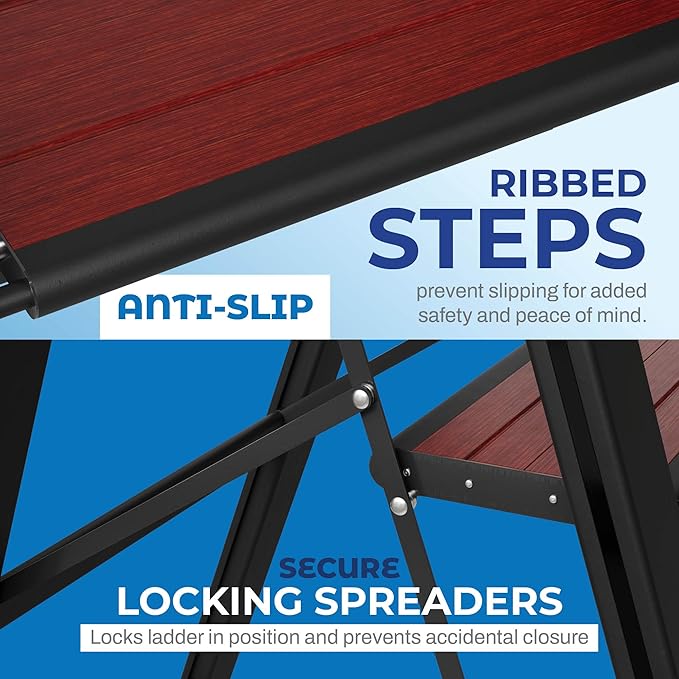 Step Ladder 3 Step Folding, Decorative - Beautiful Mahogany & Black Aluminum, Ultra Slim Profile, Anti Slip Steps, Sturdy-Portable for Home, Office, Kitchen, Photography Use,by SORFEY