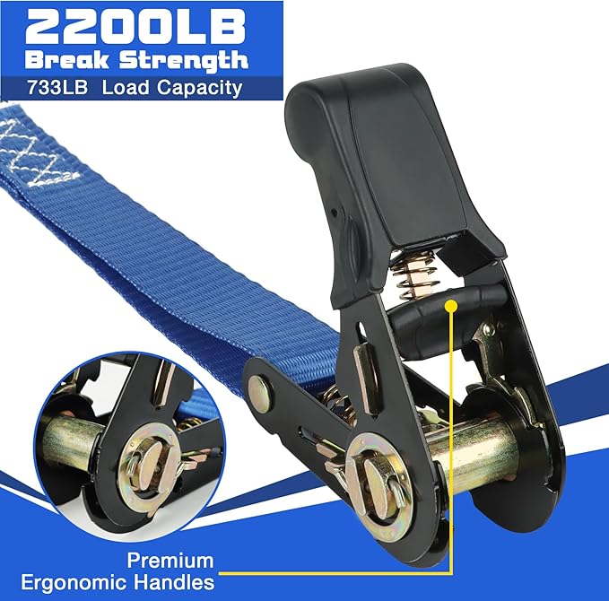 Ratchet Straps Heavy Duty 4 Pack 15 FT 2200 LB Break Strength Cargo Hold Tie Down Straps with Safety Lock S Hooks for Moving, Appliances,Box,Motorcycle, Soft Loop Securing,RV,Car,Camping Accessories