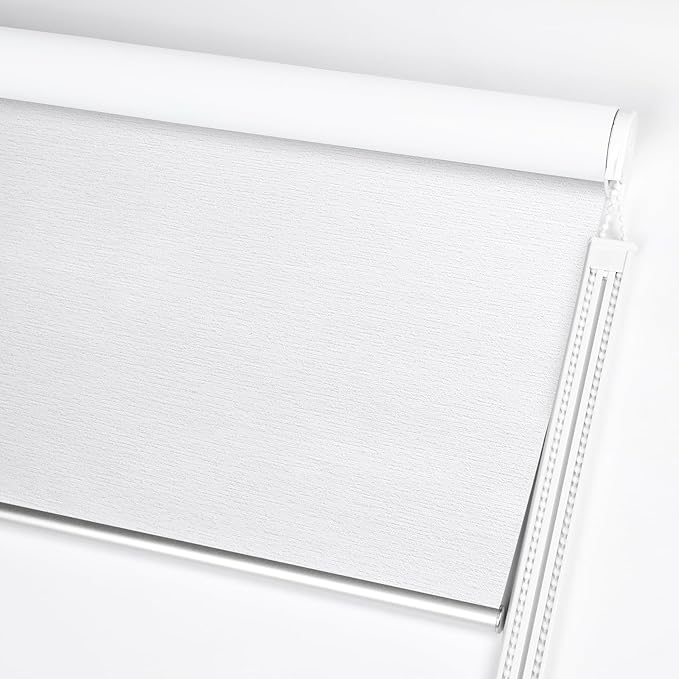 ALLBRIGHT 100% Blackout Roller Blinds Woven Shades with Striped Jacquard, Cordless Window Shades, UV Protection Fabric, Easy-Install for Indoor Home & Office, White Old, 24" W x 72" H