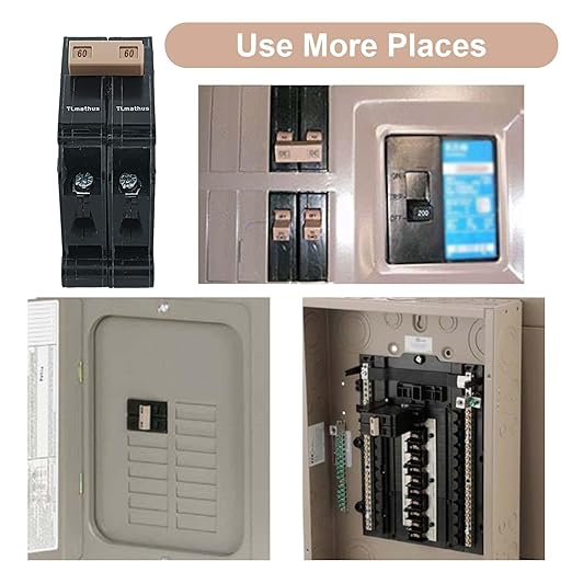 2 Pole 60 Amp Circuit Breaker Plug on Mount Standard Miniature Circuit Breaker Thermal Magnetic Protection