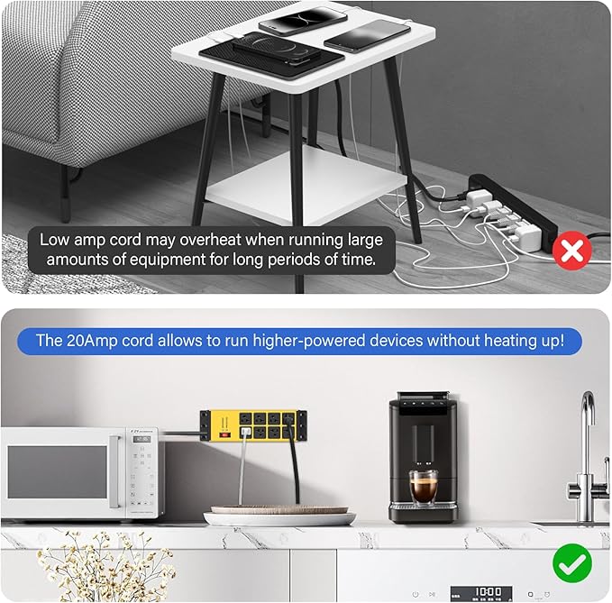 CCCEI 2PCS Heavy Duty Power Strip Surge Protector 20 AMP, 8 Outlets 12 Gauge Shop Garage Metal Multiple Outlets, 4 FT Extension Cord 5-15P Adapter High Amp 6-20R T-Slot 20a for Appliance Yellow.