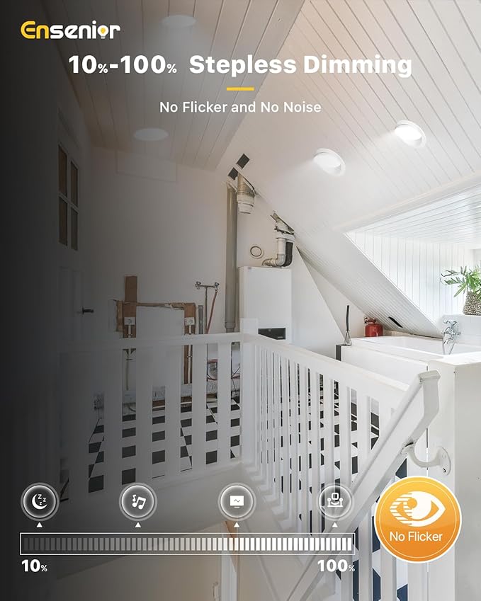 Ensenior 12 Pack 6 inch Gimbal Led Recessed Lighting, 90° Rotatable and 5CCT Selectable, Dimmable Eyeball Recessed Lights, Canless Angled Adjustable Ceiling Downlight, 1200LM, 12W=115W-FCC Certified