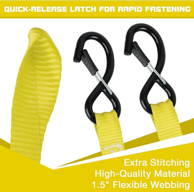 Ratchet Tie Down Straps 4 Pack -15 FT - 2200 LB Heavy Duty Srap for Trucks Cargo Ropes Tie Down Ratchet Rope Set Truck Bed with Safety Lock S Hooks Moving Hold Down-Yellow