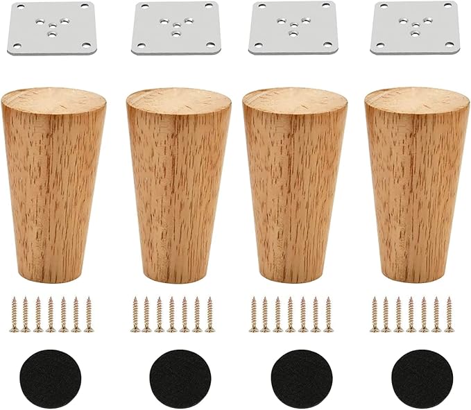 Wood 4 Inch Furniture Legs Set of 4 Round Solid Mid Century Couch Feet Replacement Legs for Sofa Dresser Cabinet Bed Ottoman Home DIY