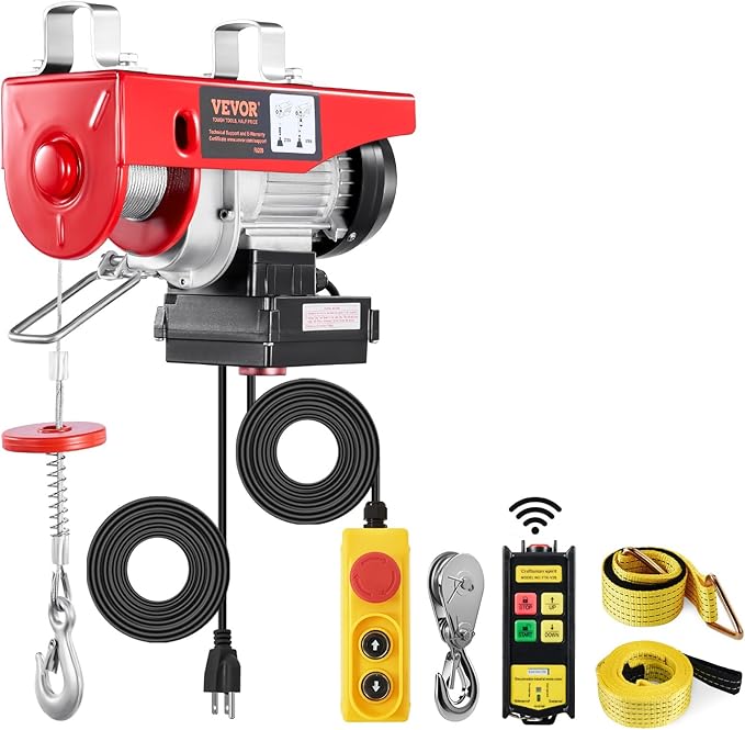 VEVOR Electric Hoist, 440 lbs 120V Electric Winch with 328 ft Wireless & 14 ft Wired Remote Control, 40 ft Single Cable Lifting Height, Single/Double Slings, Lift Hoist for Garage Warehouse Factory