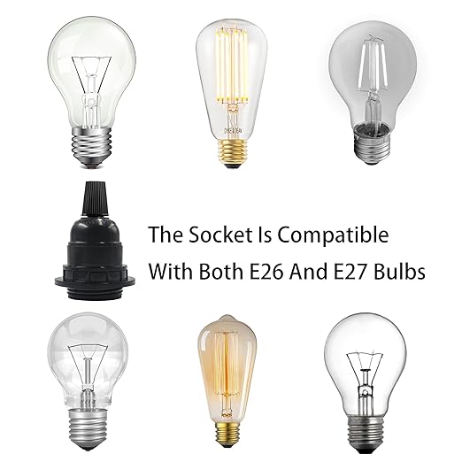 8Pcs E26 E27 Bakelite Black Medium Base Light Socket, Keyless DIY Vintage Style Edison Lamp Holder, Retro Replacement Cover Pendant Lamp Holder for Bulbs and Lampshades