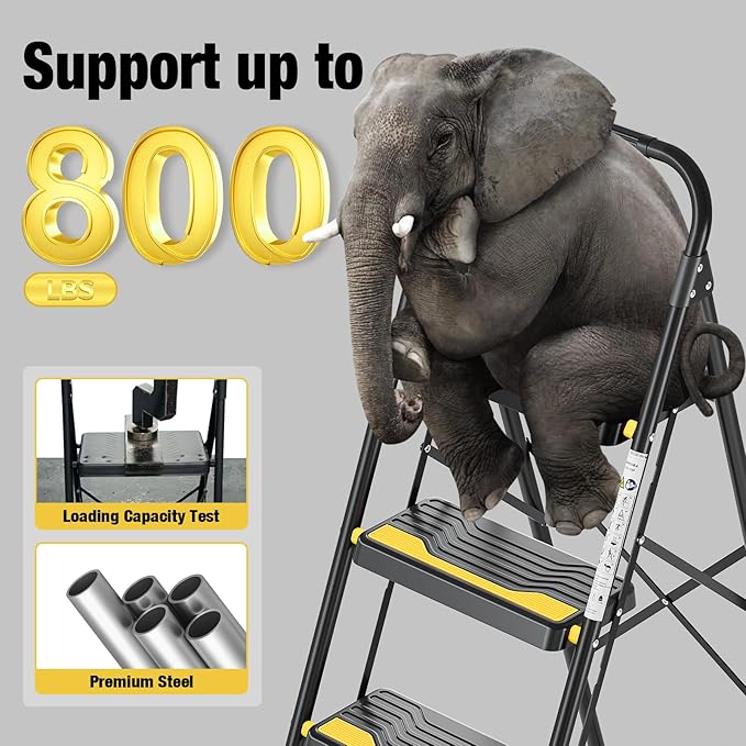 4 Step Ladder, Heavy-Duty Pass 800lb Capacity Test, Wide Anti-Slip Steps & Secure Handrail Compact, Folding Step Stool Portable Design for Home, Kitchen, Office, Pantry, Closet Use, Black