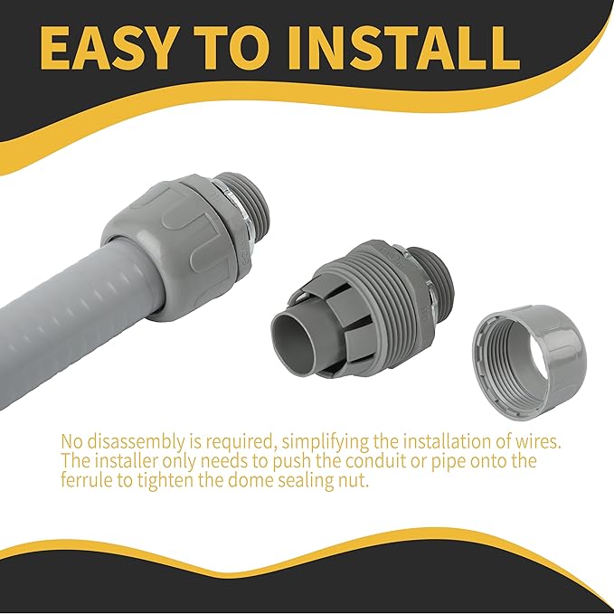 Conduit Connectors, 3/4 Inch Liquid Tight Connector NPT Non-Metallic for PVC Electrical Flexible Conduit Fittings, 180 Degree Straight, UL Listed for Home Outdoor Tubes Tools, Grey (5-Pack)