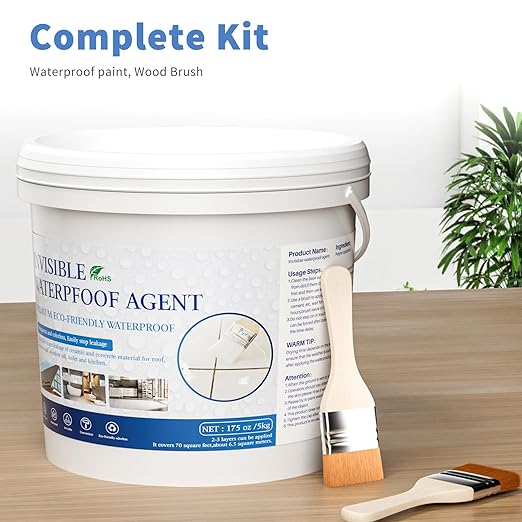 Transparent Waterproof Coating 175 Oz (5 KG), Invisible Waterproof Agent, Water-Based Repairing Leak Water Proof Glue, Indoor & Outdoor Liquid Sealant