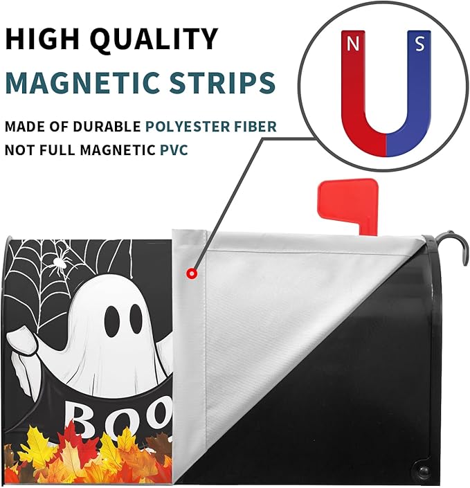 Kawani Halloween Ghost Pumpkin Mailbox Covers Magnetic Black Happy Halloween Seasonal Holiday Post Letter Box Cover Standard Size 25.5x21 Inch for Garden Yard Decor