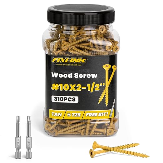 Wood Screws 2-1/2 Inch, FIXLINK Deck Screws #10 x 2-1/2", 310 PCS, Epoxy Coated, T25 Star Bit Above 1500 Hour Salt Spray Coating Outdoor Decking Screws Excellent Rust Resistant for Outdoor Wood Fence