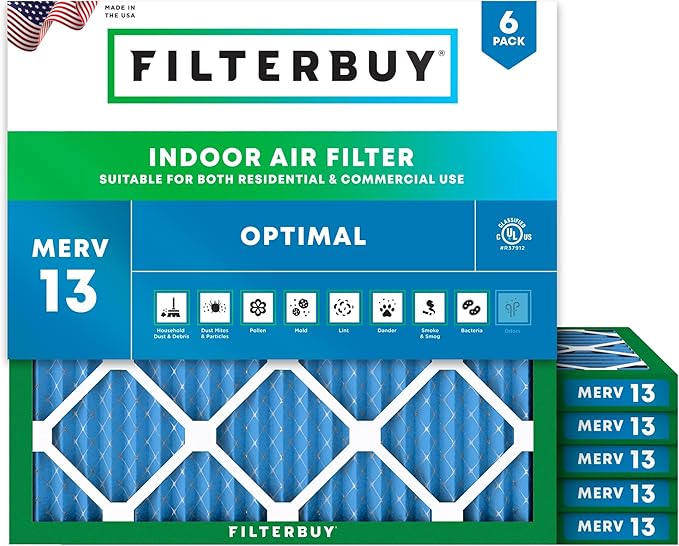 Filterbuy 30x30x1 Air Filter MERV 13 (MPR 1900) Health Defense Replacement (6-Pack), Electrostatic Pleated HVAC AC Furnace Filters, Made in USA (Actual Size: 29.50 x 29.50 x 0.75)