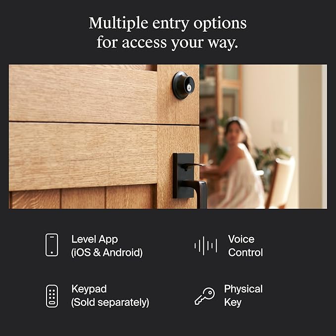 Level Lock (Matter) Smart Lock - World's Smallest, Most Beautifully Designed Matter-Over-Thread Deadbolt - Level App for iOS & Android | Works with Apple Home (Matte Black)