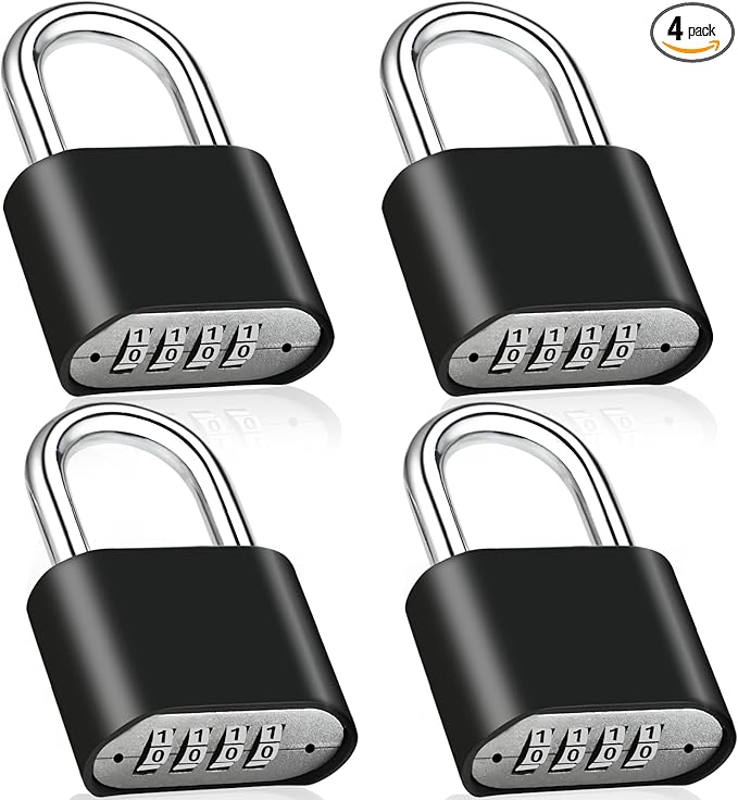 4pcs Combination Lock, 4-Digit Heavy Duty Combo Lock, Combination Padlock Outdoor Waterproof Gate Locks for Outdoor Fence, Locker, Sheds, Gym, Gate Hasps (4pcs, Short Shackle)
