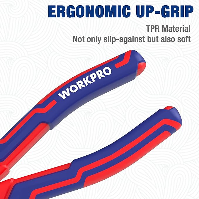WORKPRO Premium 6” Needle Nose Pliers, Paper Clamp Precision, Heavy-Duty CRV Steel, Soft Grip with Wire Cutter, Long Nose Cutting Pliers
