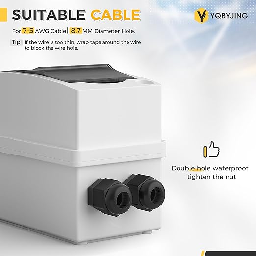 50 Amp AC/DC Solar Panel Disconnect Switch Miniature Circuit Breaker Box 500V 2 Poles with IP65 Waterproof UV-Proof Box for Outdoor Solar Homes PV Battery