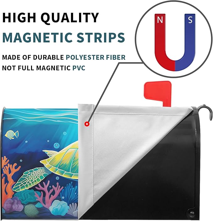 Nautical Sea Turtle Coral Seashell Mailbox Covers - Summer Ocean Beach Blue Magnetic Standard Size 25.5x21 Inch Waterproof Mail Box Wraps - Post Letter Box Covers - Garden Yard Outdoor Decor
