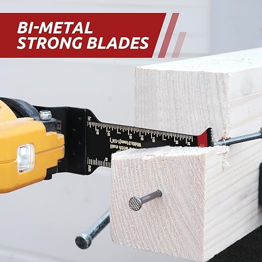 6 Pcs Extra Long Oscillating Tool Blades, Bi-Metal Curved Edge Multitool Blades for Wood with Nails, Metal, Wood, Oscillating Saw Blades Compatible with Dewalt Milwaukee Bosch Worx Ryobi(70MM)