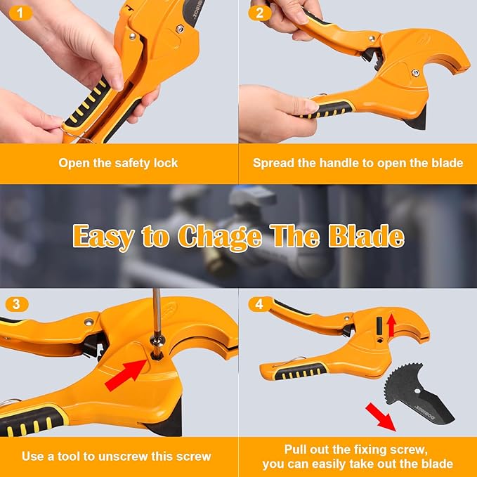DOMINOX PVC Pipe Cutter, Cuts up to 1-5/8" PEX, PVC, PPR, Plastic Hoses& Plumbing Pipes,Ratchet PVC Cutter Tool with SK5 Blade and Aluminum Alloy Body