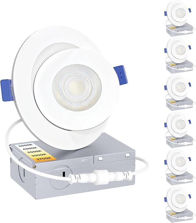 Ensenior 6 Pack 4 inch Gimbal Led Recessed Light with Junction Box, 90° Adjustable Directional Eyeball Lighting, Dimmable, 2700K/3000K/3500K/4000K/5000K, 900LM, 9W=100W-FCC Certified