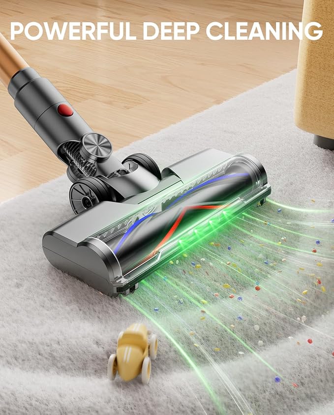 Cordless Vacuum Cleaner, 600W/50KPA/65Mins Vacuum Cleaners for Home, Super 1.8L Cup& Large LED Screen Stick Vacuum Anti-Tangle, Lightweight Cordless Vacuum with Charging Dock for Pet Hair/Carpet/Floor