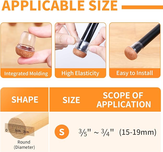 Ezprotekt 24 Pcs Small Clear Silicone Chair Leg Floor Protectors for Hardwood Floors, Chair Leg Caps Covers, Floor Protectors for Chair, Bar Stool Leg Protectors Round (S Fit: 3/5" to 3/4", 15-19mm)