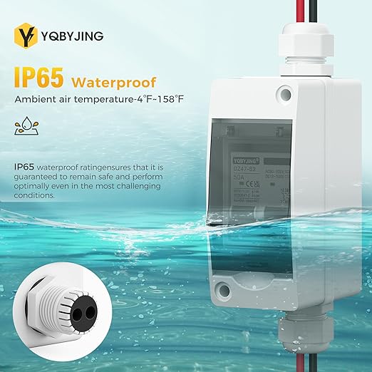 Solar Panel Disconnect Switch 50 Amp DC AC Miniature Circuit Breaker 500V 2 Poles with PV Connector and IP65 Waterproof UV-Proof Box for Outdoor Solar PV Homes Battery