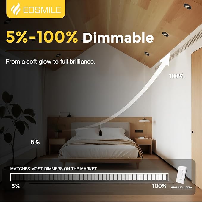 4 Inch 6 Pack Black Gimbal LED Recessed Lighting, 360°&90°Adjustable Eyeball Directional Wafer Light,Downlight, Dimmable, 12W 1100LM CRI90+, 2700K 3000K 3500K 4000K 5000K 5CCT, ETL&FCC