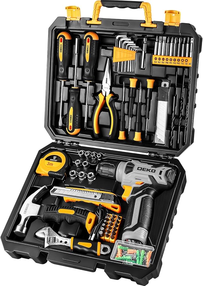 DEKOPRO Tool Set:Tool Kit with 8V Cordless Drill,Tool Box with Drill,Hand Drill Set for Men & Women,Home Tool Kits for House Repair,Handyman,DIY 126 Piece