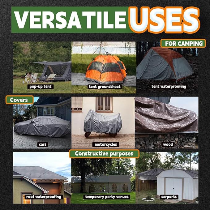 RAINDEWAY Tarps Heavy Duty Waterproof 5x6 Feet,10Mil Thick Multipurpose Poly Small Tarp Cover with Metal Grommets and Reinforced Edges,Silver/Brown Tarp