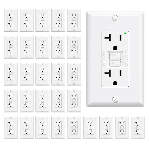 ELEGRP GFCI Outlet 20 Amp, Self-Test GFI Electrical Outlet with Narrow Design, GFCI Receptacle with LED Indicator, UL Listed, White, Wall Plate Included, 30 Pack