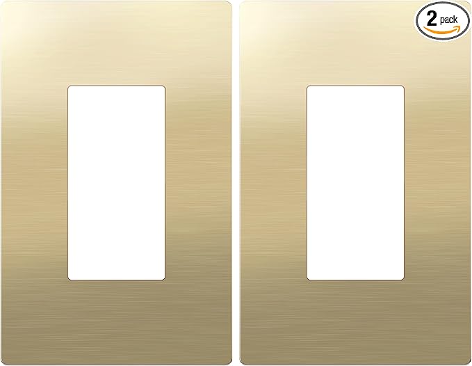 LIDER Screwless Metal-Surface Wall Plate, Decorator Switch Cover, Temperature and Impact Resistant, 201 Stainless Steel, Modern Decoration Upgrade, Mid-Size 1-Gang 4.88" x 3.11", Brushed Brass, 2 Pack