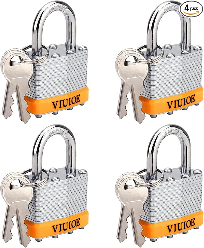 4 Pcs Laminated Padlocks with Same Key for Door, Luggage, Gate, Storage, Fence, Cabinet, Garage, Shed, Latch - Weather Resistant