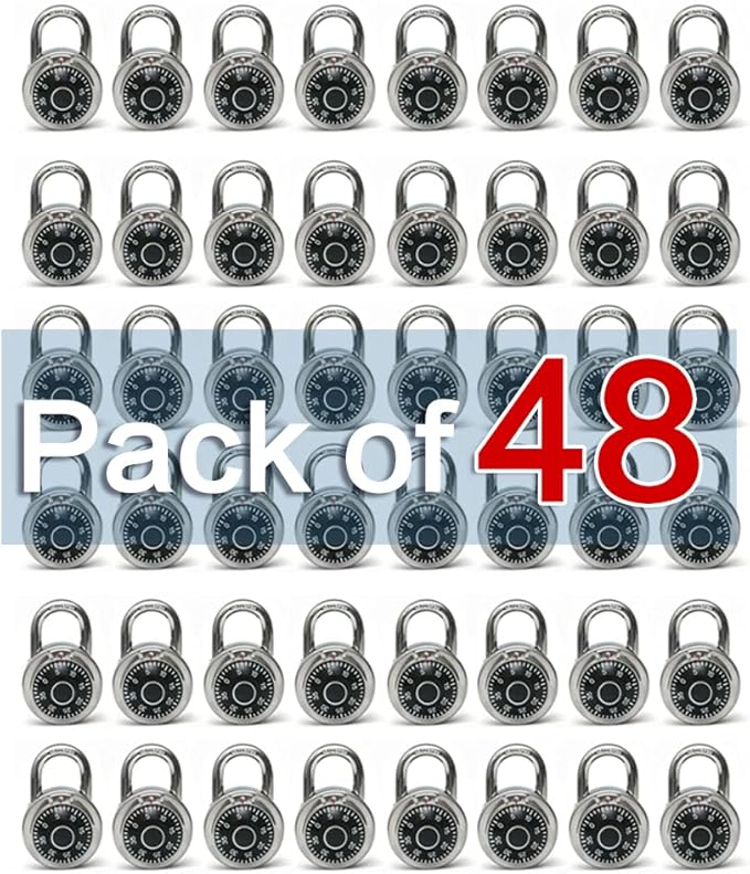 LanuBe Lock Standard Dial Combination Lock, 2 in. Wide, with Different Combinations, Black Turnplate, Pack of 48; Lock for School, Employee, Gym & Sports Locker, Case, Toolbox, and so on