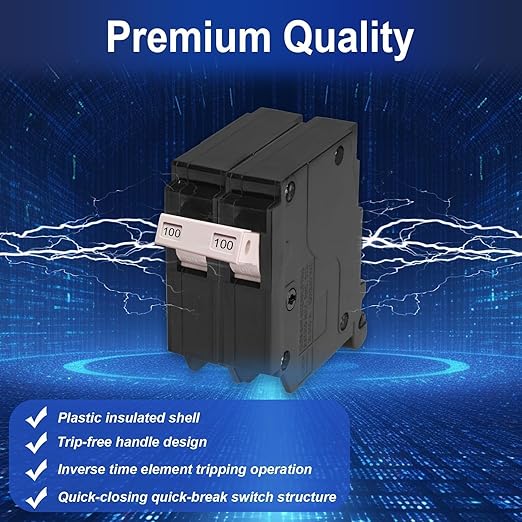 100 Amp 2-Pole Circuit Breaker, Type 3/4-Inch Plug-On Molded Case Circuit Breaker, 120/240V, Thermal Magnetic, 10-Yr Warranty