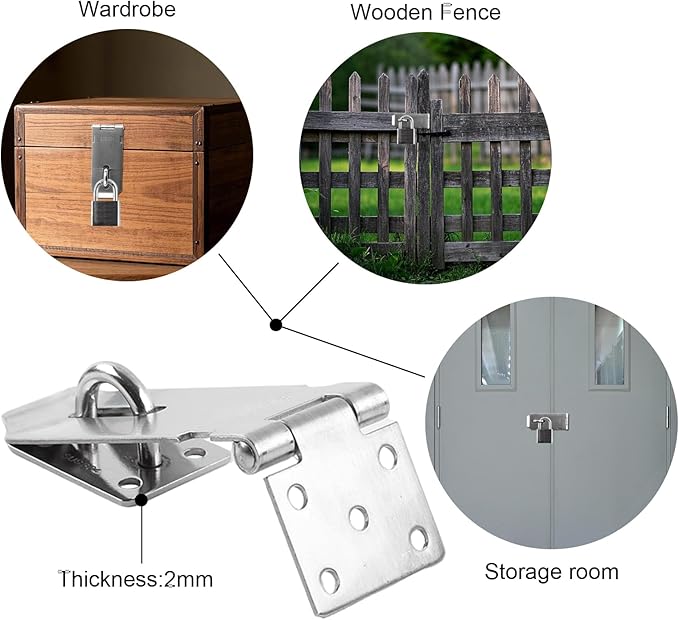 HOWDIA 180 Degree Hasp Lock Latch with Padlock, 4 Inch Stainless Steel Pad Lock Latches Locking Latch Security Door Clasp Hasp for Shed/Gate/Storage(Silver)