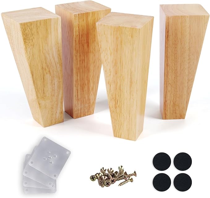 6 Inch Mid Century Legs Wood Square Furniture Legs Set of 4 Tapered Sofa Feet Solid Wooden Replacement Legs for Couch Ottoman Cabinet Dreeser Bed Table DIY