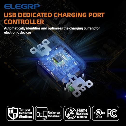 ELEGRP USB Wall Outlets, 15 Amp USB C Wall Outlets Receptacles, Outlets with USB A and USB C Ports, Tamper Resistant Receptacle, Wall Plate Included, UL Listed, 5 Pack, White