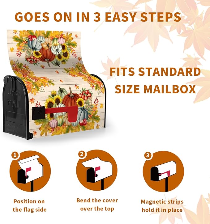 Fall Harvest Pumpkin Mailbox Covers Autumn Thanksgiving Magnetic Mailbox Cover Standard Size 21x18 Inches Farmhouse Fall Letter Post Mail Box Wraps for Garden Yard Outdoor Decor