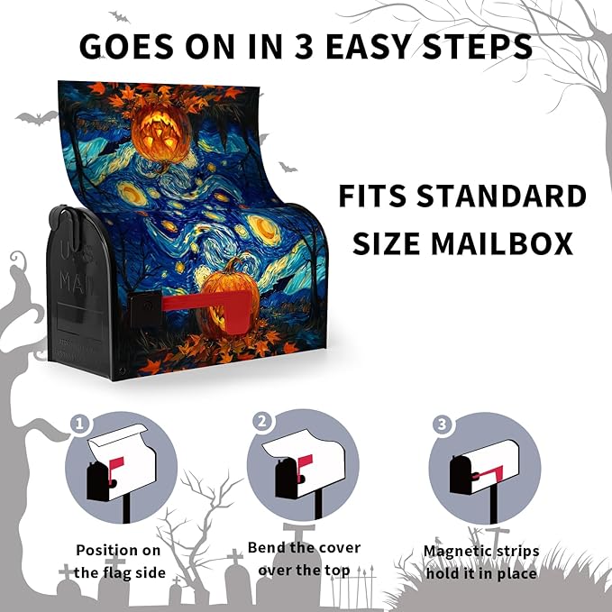 Halloween Pumpkin Magnetic Mailbox Cover Large Size 25.5 x 21 Van Gogh's Starry Night Mailbox Wraps Cover Oil Painting Decorations Post Box Cover for Garden Yard Outdoor Decor
