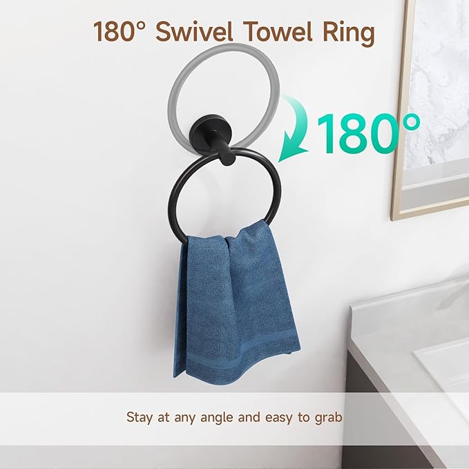 USHOWER Matte Black Bathroom Hardware Set, Modern 24-Inch Towel Bar Set Wall Mounted, Durable SUS304 Stainless Steel Bathroom Accessories Set, 4-Piece