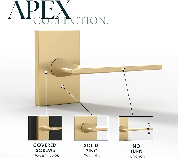 Mega Handles Apex Dummy Door Handles - 2 Pack Heavy Duty Gold Door Handle, Non-Turning Door Handle for Hallway, Closet & French Doors, Single Side, Fits All Standard Doors - Satin Brass